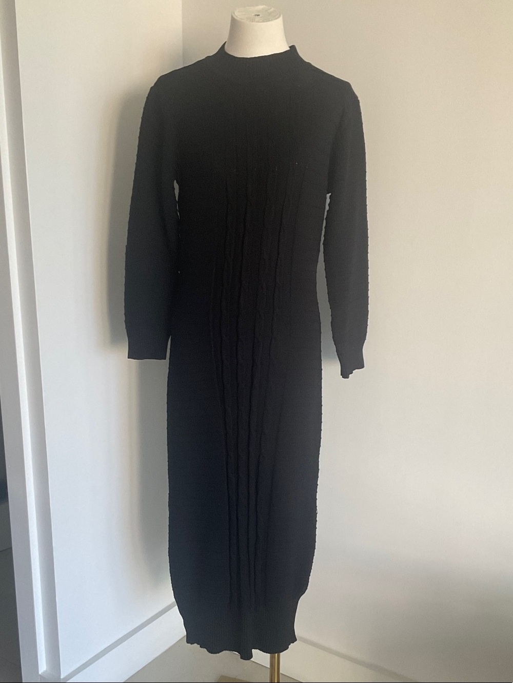 Women's Black Cable-Knit Long Sleeve Midi Dress sz XL/ L